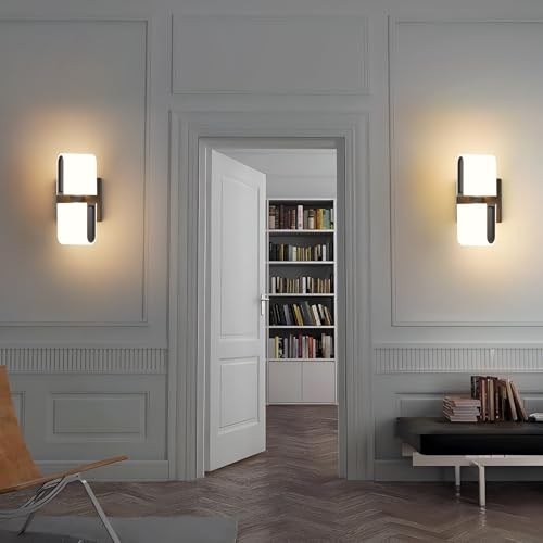 Image of LED Indoor Wall Sconce - Modern Interior 12W 3000K Adjustable Wall Mounted Light Fixtures, Acrylic Glass Wall Lights for Stairway, Interior LED Wall Light for Hallway, Black,Not Dimmable