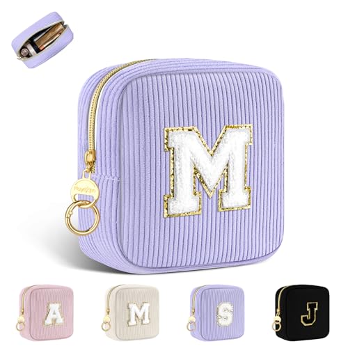 Neceser Maquillaje para Niñas Organizador Mujer Personalizado Inicial Bolsa de Cosméticos de Viaje de Tejido de Pana Multifuncional Bolso de Aseo Estuche Maquillaje Regalo Cumpleaño Navidad Amiga M
