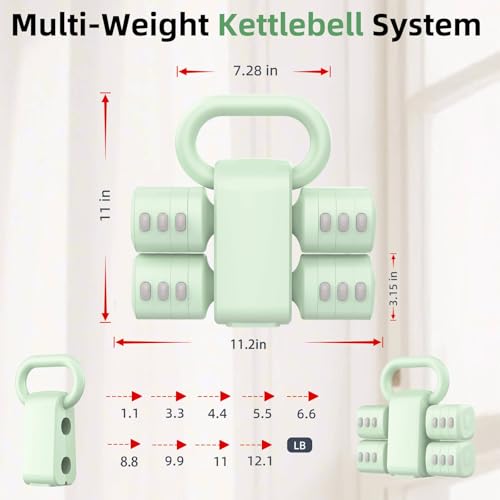 Image of 2-in-1 Adjustable Dumbbell Set, Upgraded 4 Levels Hand Weights for Women Men, Each 2.2 /3.3 /4.4 /5.5lb, Convertible Weights Dumbbells and Kettlebell Set for Home Gym Exercise & Fitness