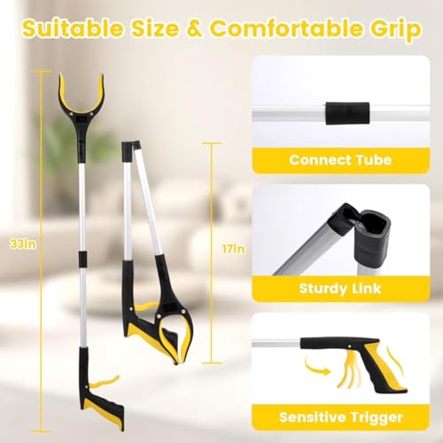 Image of HOME CUBE Foldable Reacher Grabber Tool with Magnetic Tip, Folding Trash Pick Up Stick, 360 Rotating Anti-Slip Jaw 3.5 inch Wide Claw, Long Reach Pickup Stick for Elderly, Disabled, Home, Garden