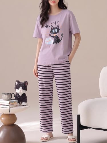Image of Louis Luxe Cotton Blend Womens Korean Night Dress || Full Pyjama Set || Korean Nightsuit ||Women Nightwear ||Round Neck Full Sleeve Nightsuit || Loungewear || Everyday Nightdress (ND-12)