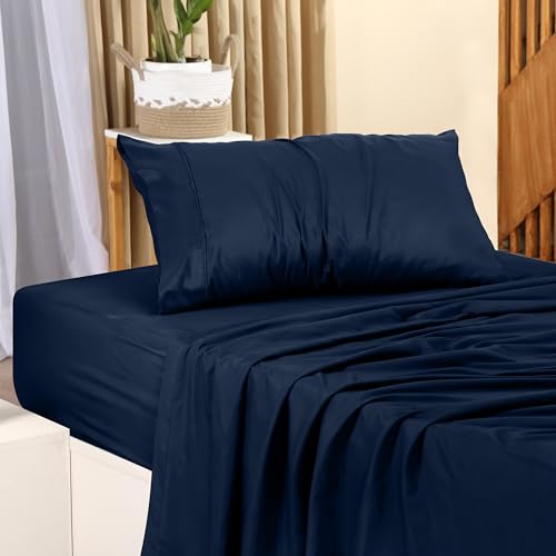 Image of Utopia Bedding Twin Sheet Set - 3 Piece Bed Sheets for Twin Size Bed, Soft and Breathable Microfiber, Includes 1 Fitted Sheet, 1 Flat Sheet and 1 Pillowcase (Navy Blue) (Pack of 2)