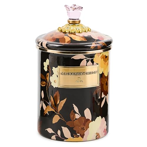 MACKENZIE-CHILDS Enamel Canister Medium Wild Rose Brown | Hand-applied design made from enameled steel versatile kitchen storage container for flour and sugar 48-ounce capacity product thumbnail 9