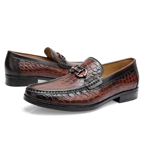 Image of Men's Dress Shoes Slip-On Loafers Leather Formal Shoes Crocodile Printed with Buckle