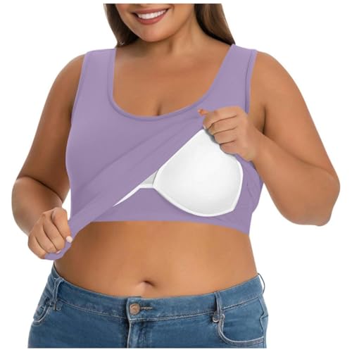 Tank Top Damen BH Hemdchen Ohne Bügel,U Ausschnitt Ärmelloses Shirt Einfarbig Yoga Trägertop,Sommer Oberteil Große Größen Unterhemd mit BH Integriert,Lässige Sporttop Basic Achselshirt für Frauen