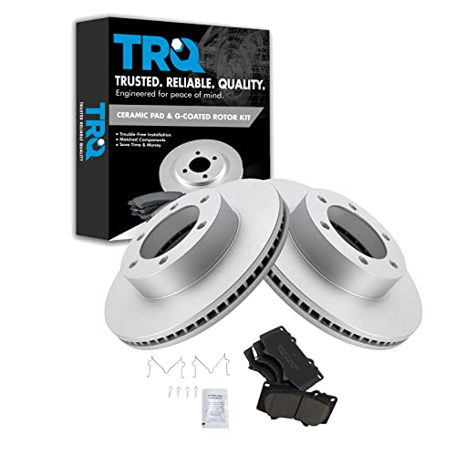 TRQ Front Brake Pad & Rotor Kit Brake Pads Brake Rotor Ceramic Premium G-Coated Compatible with 2003-2007 Toyota Sequoia 2000-2006 Tundra