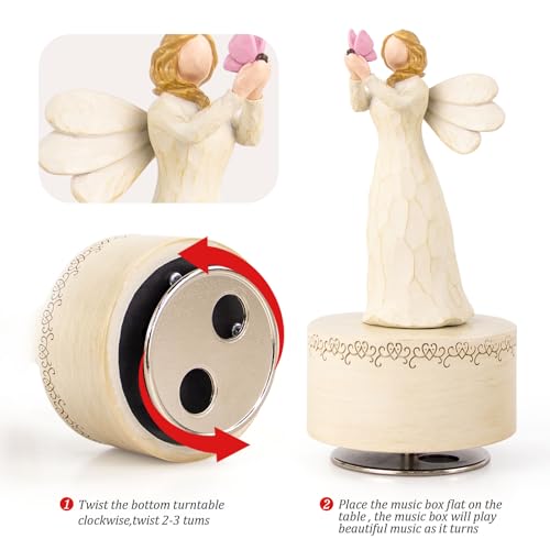YT3 Studio Angel Music Box, Sculpted Hand-Painted Musical Figure Gifts Butterfly Music Box Guardian Angel Figurine for Daughter Women Birthday Anniversary, Play You are My Sunshine