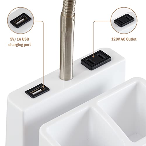 Thovas Led Desk Lamp With 1 Usb Charging Port And 1 Ac Outlet, Organizer Base, Adjustable Neck, On/Off Switch, Modern Table Lamp For Reading, Working, Studying, Gentle Warm White Light, Eye Protect #TOP2