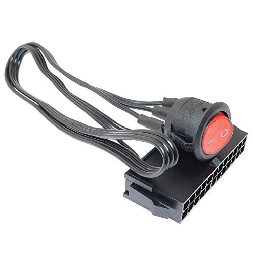 SQXBK 24-Pin Female ATX PSU Power Supply Starter On/Off Switch Jumper Bridge with Braided Cable and Red Light