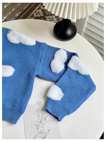Image of MakeMeChic Women's Graphic Open Front Cardigan Sweaters Long Sleeve Cropped Outerwear Blue Medium