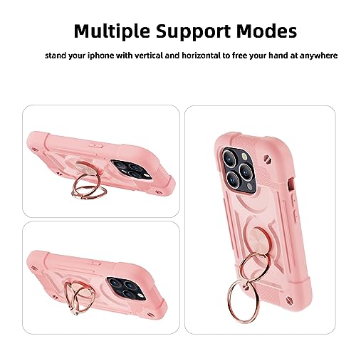 Image of MARKILL Compatible with iPhone with Built-in 360Rotating Ring Stand, Military Grade Drop Protection Full Body Rugged Heavy Duty Case Durable Cover (Pink, iPhone 15 Pro Max 6.7 inch)