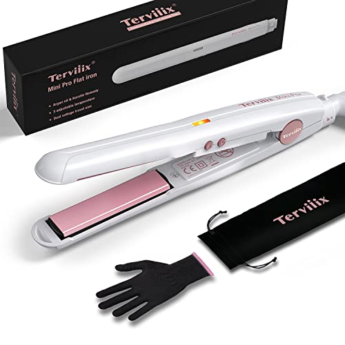 Mini Plancha Para el Pelo de Terviiix, Plancha Pelo Viaje de Pelo Para Cabello Corto, Temperatura Ajustable, Auto Apagado, Voltaje Dual,Blanco