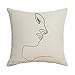 LOCOMO Housse de coussin carrée en coton et lin Motif abstrait Motif One Stroke Dessin Homme Femme Visage Animal
