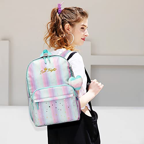 Caran·y Girls Backpack For Kid In Waterproof Elementary Large Space Love Decoration Starry Pattern School Bookbag Boys Girls Fit Over 6 Years Old Girls Book Bag（Colorful Strip） #TOP5