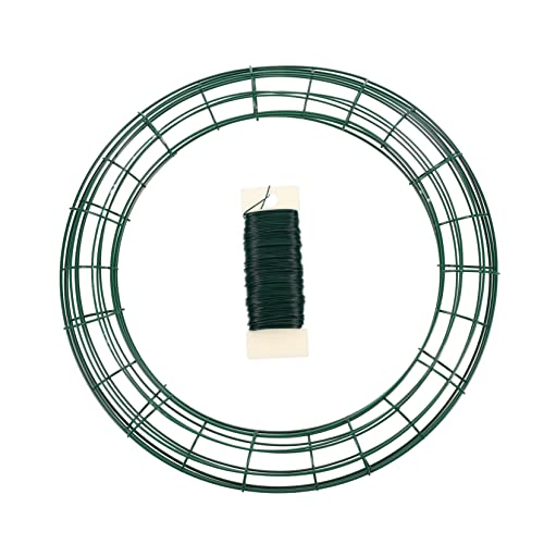 Happyyami 3pcs Green Wire Wreath Rings for Crafts Wreath Frame with Florist Wire for Holiday Decorations Weddings and Indoor Outdoor Use