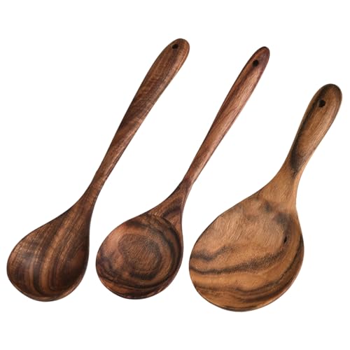 HENYGEN Utensilio de madera de grado alimenticio con mango extralargo, cucharón multifuncional para servir, preparar sopas y salsas, cuchara ergonómica de madera para servir