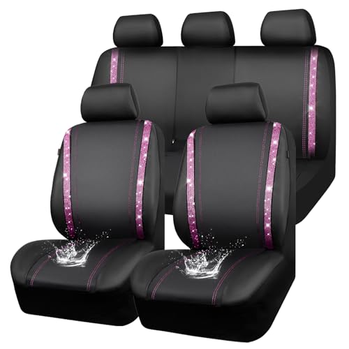 CAR PASS Housses siège Voiture en Cuir imperméable, Bling Diamant Brillant Cristal Scintillant, Universel pour 95% de Toutes Les Automobiles Camions SUV,...