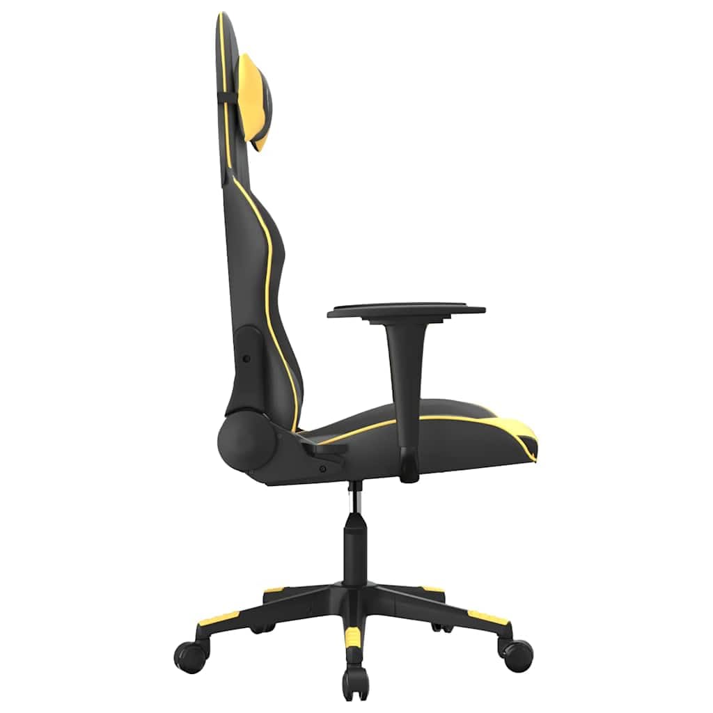 Gaming-Stuhl Schwarz und Gold Kunstleder Ergonomisch mit Wippfunktion und Lenden Nacken Kissen für Esport Homeoffice Jugend PC Setup
