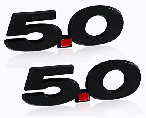 5.0 Black & Red Fender Emblems w/Red Decimal Point - Pair