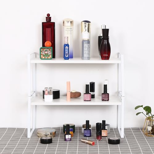 Image of Desk Shelf Organizer for Top of Desk, Detachable 2 Tier Desktop Bookshelf, Wooden Desk Shelves Storage Rack, Small Desktop Shelf for Office Home Dorm, Tabletop Desk Organizer Stand (White+White)