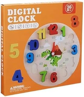 ساعة رقمية، قطر 38 سم، وجه مرقم ملون، خشب