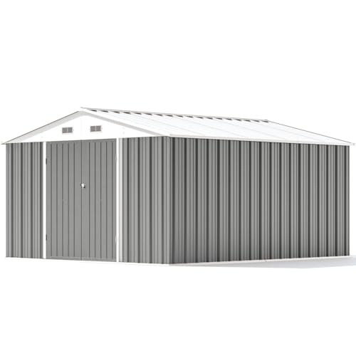Image of Patiowell 10 x 12 FT Metal Storage Shed for Outdoor, Steel Yard Shed with Design of Lockable Doors, Utility and Tool Storage for Garden, Backyard, Patio, Outside use, Gray