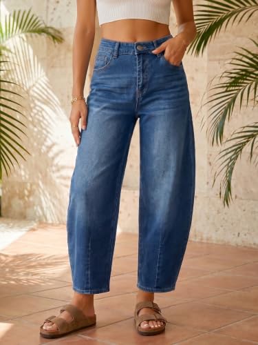 Image of Saodimallsu Womens Barrel Jeans Cropped High Waisted Baggy Wide Straight Leg Boyfriend Denim Pants for Casual Wear