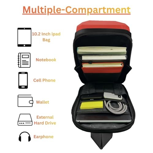 Image of Tukzer ABS Hard Shell Sling Bag Aliens Series 180Open Crossbody Side Shoulder Bag for Mens, Women, Office,Travel,Everyday Mini Backpack for iPad,Tablet,Smartphone,Charger,Headphone,HDD,Camera(02-RED)
