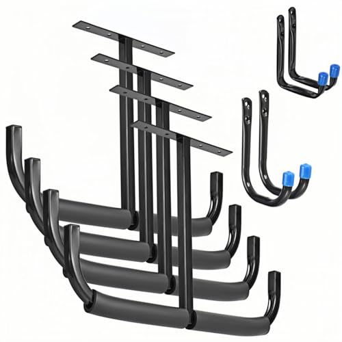 Qinbszad Overhead Garage Storage Rack Ceiling Garage Hooks with Utility Hooks, Heavy Duty Hanger for Ladder Lumber Bike Tools (4, T Type) by Qinbszad - Used condition - US$26.81
