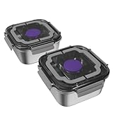 Set of 2 Salad Container for Lunch Large-60-oz Salad Bowl with Lid,3 Compartment Bento-Style Tray and 1.5-oz Salad Dressings Container,Stainless Steel container with Lids, Lunch Box, Bento Box(Grey)