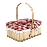 Holz Picknick-Körbe, Kreative hölzerne Vintage Blumen-Korb mit klappbaren Griffen und abnehmbare Gingham Liner Handheld Korb für die Lagerung Dekoration und Fotografie.