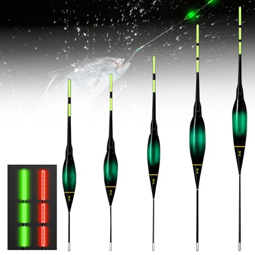 WIYETY 5 pose da pesca a LED, con sensore di gravità e base, scolorimento del gancio per dentieri, ideale per la pesca, per le immersioni, pesca al lago, fiume o stagno