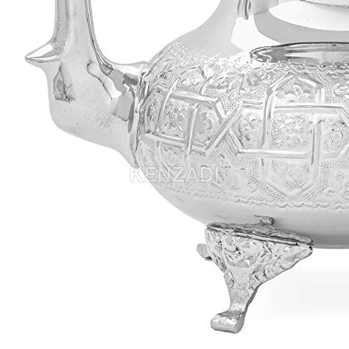 Moroccan Tea Pot Handmade Serving X-Large Brass Silver Plated Hand Carved In Fes Morocco #TOP3