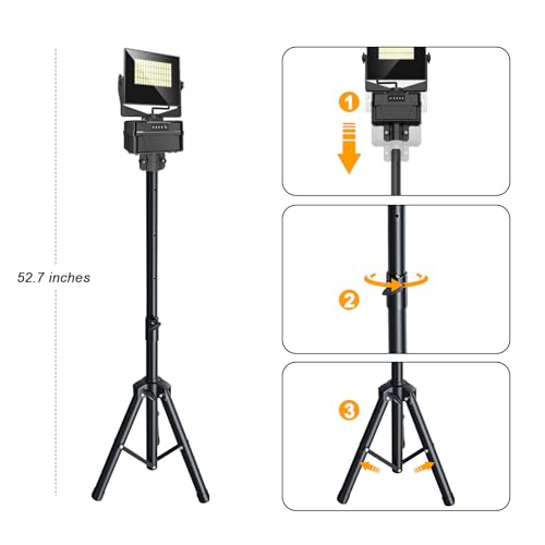 10000 mAh Rechargeable LED Work Light with Tripod Stand, 5000K Daylight White Dimmable 10000 Lumen Cordless Temporary Work Light, Long Lasting Flood Light (Upgrade 10000 mAh Battery) by TEXTHELL - Image 6