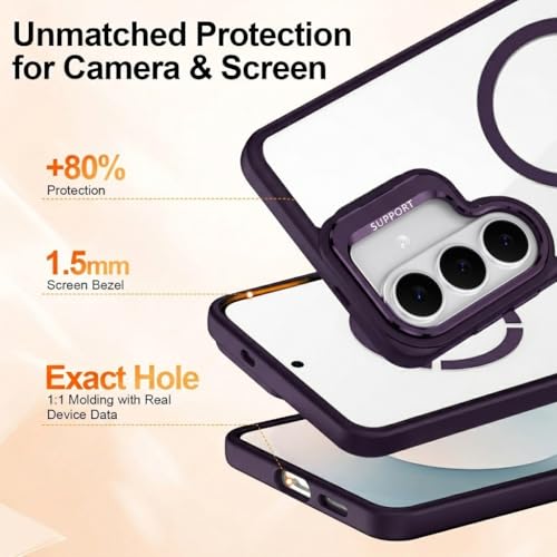 Image of VONZEE Compatible for Samsung S26 5G Case, Compatible with MagSafe, Military-Grade Protective Case, Built-in Stash Stand Phone Case, Scratch-Resistant Back Cover, | Clear Deep Purple
