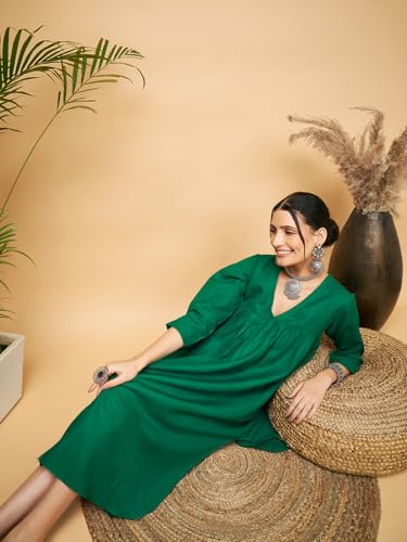 Image of InWeave Forest Green POPLIN Flared Kurta