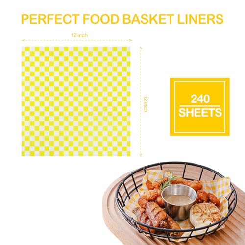 240 Pcs Food Basket Liners 12x12 inch Wax Paper Deli Paper Sheets Grease Proof Sandwich Wrapping 6 colors Checkered for Bread Burger Fast Food Home Kitchen and Party by wudor - Used condition - Image 2