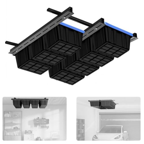 Garage Ceiling Bin Storage Rack, Heavy Duty Adjustable Tote Slide Rails
