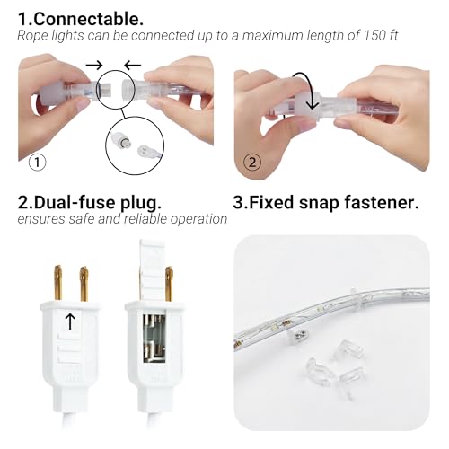 Image of 100ft Rope Lights For Outside, Connectable & Flexible Tube Lights with 8 Modes Controller,Waterproof White LED Rope Lighting for Deck,Garden,Pool,Patio,Bedroom, Indoor & Outdoor Landscape Strip Lights