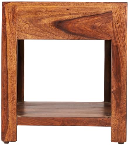 Image of Amazon Brand - Solimo Finzi Solid Sheesham Wood Bedside Table with 1 Drawer and 1 Shelf for Home (Natural Finish)