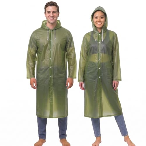 Image of OUTO Raincoat for Women Waterproof, EVA Raincoat for Men with Hood, Lightweight Reusable Rain Poncho, Full Sleeves Outdoor Rain Wear for Camping, Hiking & Travelling (Free Size,1 Pc Olive Green)