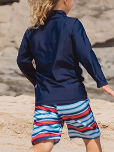 Miyang Boys Swimsuit Rash Guard Toddler Kids Long Sleeve Shark Two Piece Striped Dark Blue Tag Size 7T=6-7 Years #TOP1