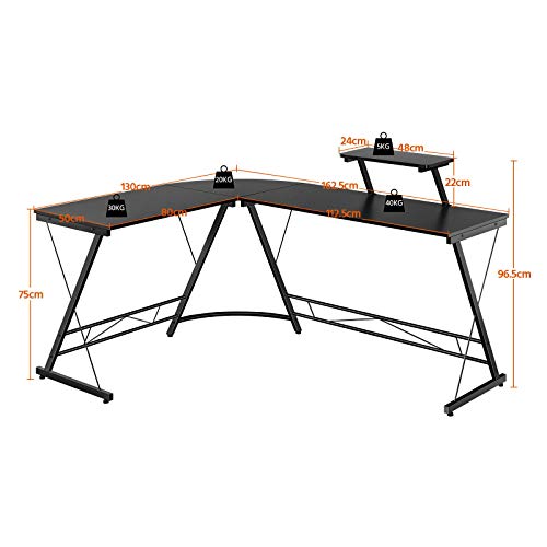 Scrivania Angolare Angolo per Computer Scrivania a Forma di L Postazione da Lavoro per Casa Ufficio Scrivania Gaming in Lengo e Metallo Tavolo Porta PC Spazioso Nera 162 x 130 x 75 cm - Sedia gaming - Immagine 2