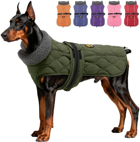 Dog Coats, Warm Puppy Apparel with Fleece Lining for Cold Weather, Windproof Medium Dog Winter Jacket, Reflective Dogs Snow Coat with Leash Hole and Adjustable Buckle, NewGreen M