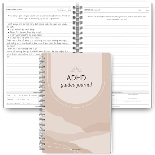 ADHD Guided Journal Undated Reflection & Mental Health Journal for Adults | 90+ Prompts | One Prompt Per Page | A5 Wire Bound | 120gsm Premium Paper | Soft Touch Cover | Designed for ADHD Brains