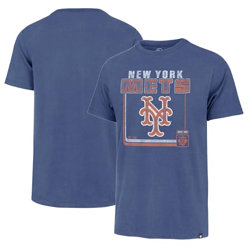 47 Brand MLB Men's Borderline Franklin Cooperstown Team Color Wordmark Primary Logo Short Sleeve Baseball T-Shirt - New York Mets - Blue - Large