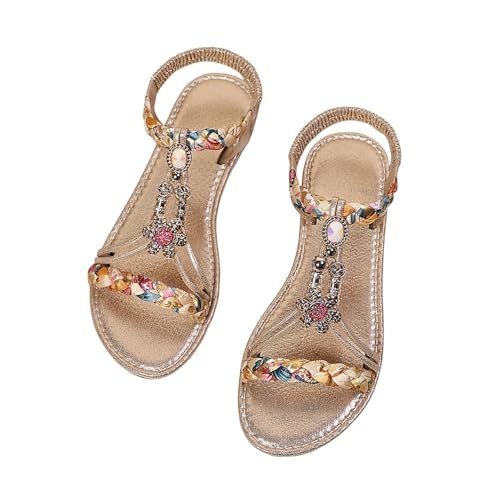 ZTFYKLIN Sandalia Mujer Sandalias De Verano Para Con Cuentas Y Punta Redonda, Cómodas, Planas E Informales. (White, 40) Plataforma Tacon Ancho Zapatos Cuña Verbenas Alpargatas Zapatillas Esparto