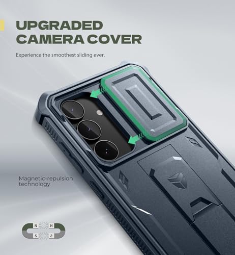 Dexnor for Samsung Galaxy S25 FE Case with Built-in Slide Camera Cover & Screen Protector & Kickstand, Heavy-Duty Shockproof Rugged Case Full-Body Bumper Protective Cover - Blue by Dexnor - Image 3
