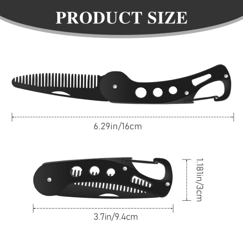 Mustache Comb Folding Beard Comb For Men Pocket Metal Mustache Brush Stainless Steel Hair Comb Travel Beard Comb For Grooming Styling Beard (Black) #TOP6
