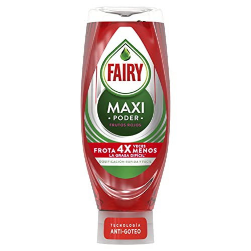 Fairy, Maxi Poder Frutos Rojos Lavavajillas Liquido a Mano, 5,12 L (8 x 640 ml), Con Poder Antigrasa, Limpieza Facil Platos, Ollas Y Sartenes Mas Grasientas